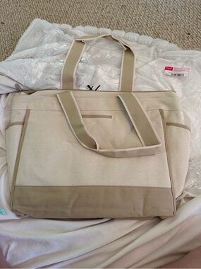 Canvas Tote Bag in Beige and Tan - Women's Everyday Carry